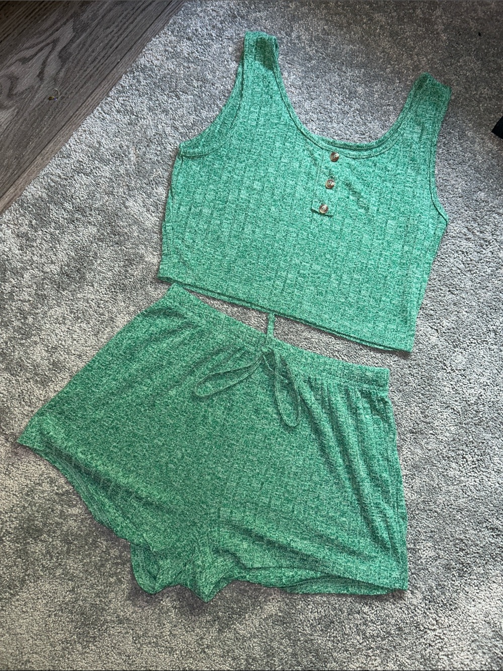 Green Ribbed Tank & Lounge Short Set - Women Intimates & Sleepwear